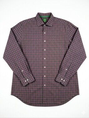 Sid Mashburn Mens Spread Collar Sport Shirt L/S Gingham Plaid Pink Green XL
